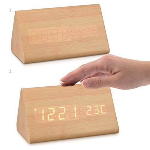 kwmobile Wecker Uhr in Holzoptik digital - Digitalwecker Anzeige von Uhrzeit Temperatur Datum - Alar