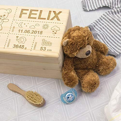 LAUBLUST Holzkiste mit Gravur Personalisiert Teddybär