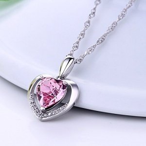 Latigerf für immer Liebe Herz Anhänger mit Kette Rhodium Plated Sterling Silber Kristall Rosa