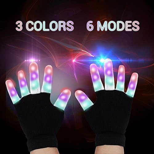 LED Handschuhe mit 3 Lichtfarbe und 6 Modus, blinkende Handschuhe