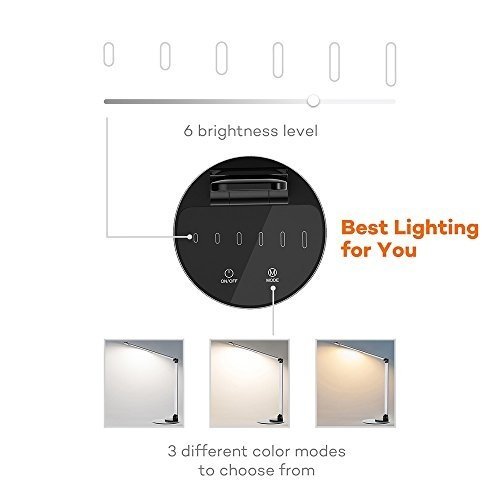 LED Schreibtischlampe TaoTronics Metall Tageslichtlampe mit 6 Helligkeits- und 3 Farbstufen, Ultrad