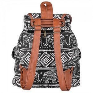 Leefrei Casual Canvas Damen und Herren Rucksack (Elefant Schwarz)