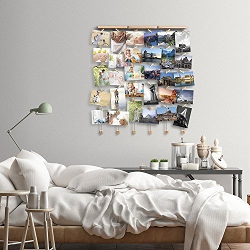 Love-KANKEI® SHMILY Bilderrahmen Collage Fotorahmen Holzbilderrahmen mit 30 kleinen Holzklammern
