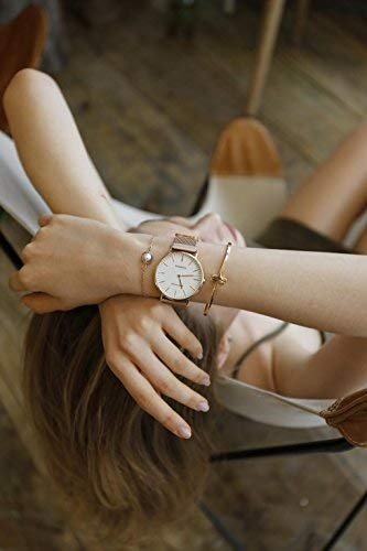 MAMONA wasserdicht Uhr aus Quarz in Rosengold für Frauen als Geschenkset und Maschenarmbanduhr Ultr