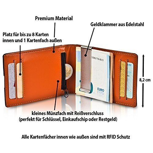 MANEVITO® Geldbörse mit Geldklammer und Münzfach + Rfid Schutz - Geldbeutel Herren - schmales Sli