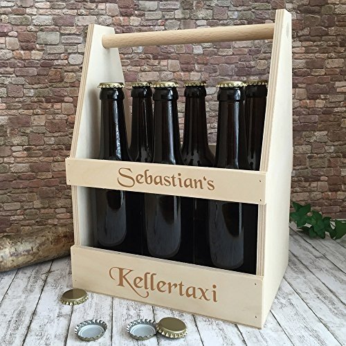 Männerhandtasche / Bierträger mit kostenloser Gravur - ein echter SIXpack als Geburtstagsgeschenk 