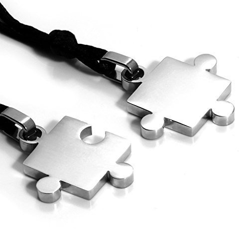 Mendino Edelstahlanhänger für Paar-Halskette / Partnerkette, Design: passende Puzzlestücke, silbe