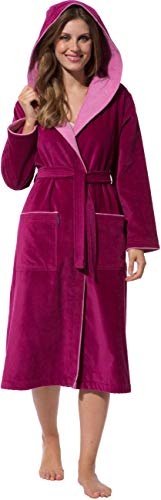 Morgenstern Bademantel für Damen aus Baumwolle mit Kapuze in Fuchsia