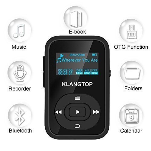 MP3 Player Sport KLANGTOP Bluetooth Mini Musik Player 8G mit Clip 30 Stunden Wiedergabe FM Aufzeichn