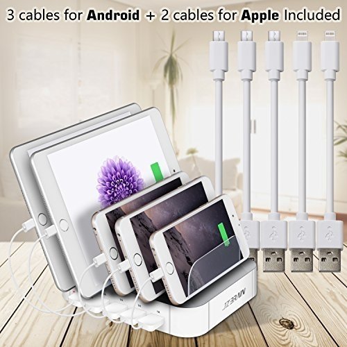 Multi USB Ladestation power house - 5 Ports Universell Ladegerät   Kabel Organizer - Für Handys & 