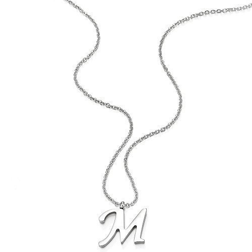 Name Initiale Alphabet Buchstaben M Anhänger Edelstah Halskette für Damen Herren Farbe Silber mit 