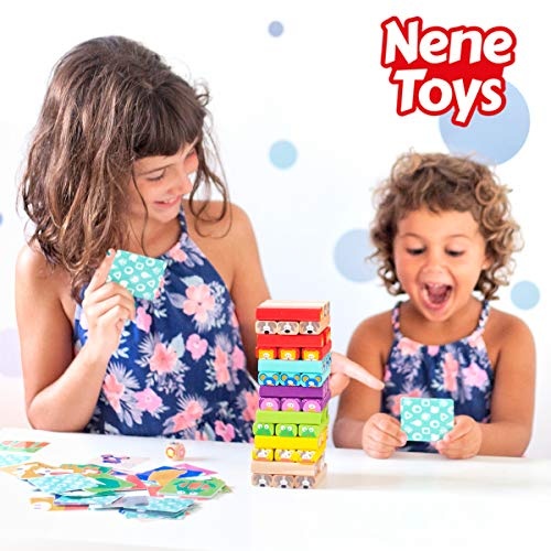 Nene Toys Wackelturm 4 in 1 aus Holz mit Farben und Tieren