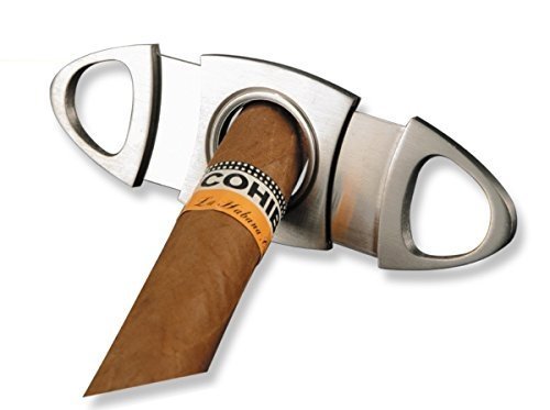 Perfectsmoke Edelstahl Zigarren-Schneider Silber Cutter mit Doppelklinge zum Abschneiden des Zigarre