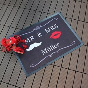 Personalisierte Fußmatte Mr & Mrs mit Namen bedruckt Hipster-Style