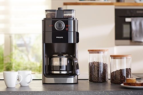 Philips GrindundBrew HD7766/00 Filter-Kaffeemaschine (1000 W, doppelter Bohnenbehälter) schwarz/met