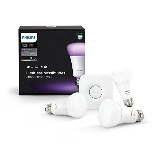 Philips Hue White & Color Ambiance E27 LED Lampe Starter Set, drei Lampen 3. Generation inkl. Bridge