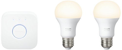 Philips Hue White E27 LED Lampe Starter Set, zwei Lampen inkl. Bridge, dimmbar, warmweißes Licht, s