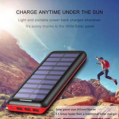 Powerbank AKEEM 24000mAh Verbessert Externer Akku, Solar Ladegerät mit 3 USB Ausgängen (Lightning 