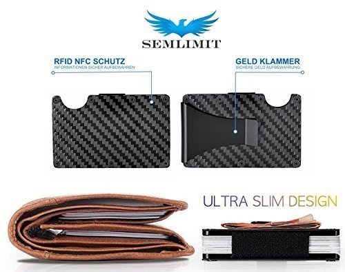 Premium Kreditkartenetui aus schwarzem Carbon mit Geldklammer von SEMLIMIT - RFID & NFC Schutz - Edl