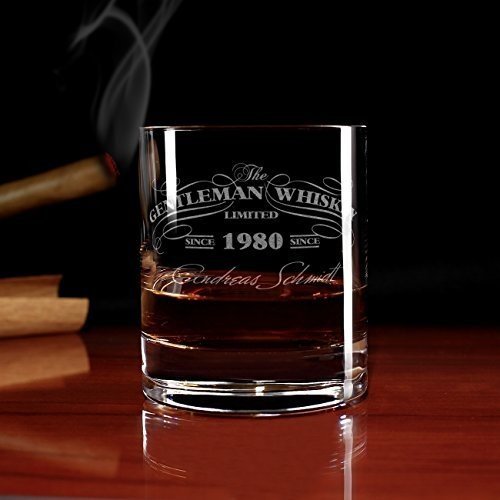 Privatglas Whiskey Glas - Gentleman Whiskey Design - Gratis Gravur Name u. Geburtsjahr