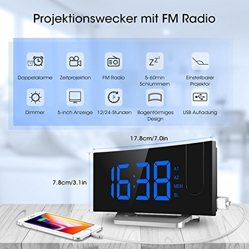 Projektionswecker, Mpow FM Radiowecker/Radiowecker mit Projektion/Uhrenradio/digitaler Wecker, Dual-