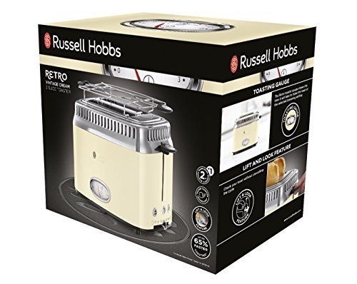 Russell Hobbs Retro Vintage Cream 21682-56 Toaster (1300 W, mit stylischer Countdown-Anzeige, Schnel