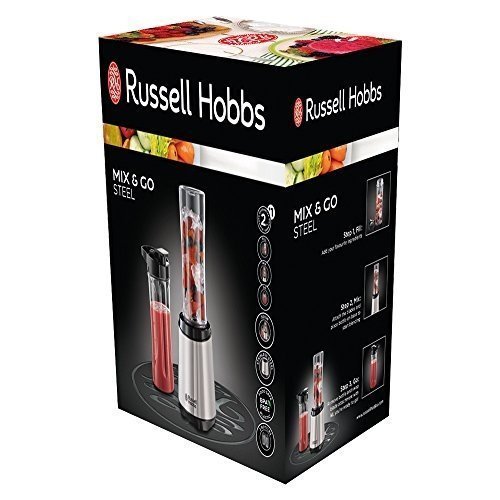 Russell Hobbs Standmixer/Smoothie Maker Mix & Go Steel, inkl. 2 Trinkflaschen, 600ml, 300 Watt, Edel