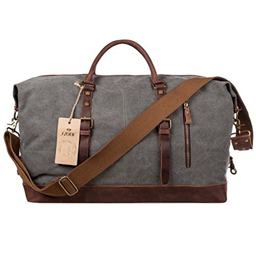 S-ZONE Größere Version Vintage Segeltuch Canvas Leder Unisex Handgepäck Reisetasche Sporttasche f