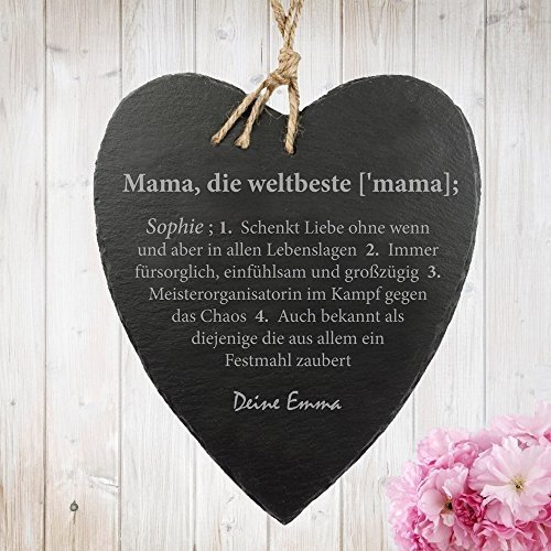 Schieferherz mit Gravur – Definition Mama – Personalisiert mit Namen