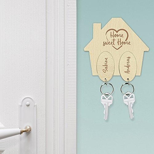 Schlüsselbrett aus Holz mit zwei Schlüsselanhängern – Schlüsselhäuschen – Motiv „Home Swe