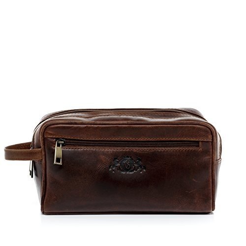 SID & VAIN® Kulturtasche GATWICK - Herren Necessaire groß Lederbeutel - Kulturbeutel im Vintage-Lo