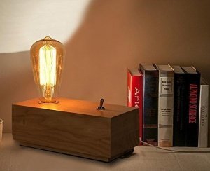 Signstek Retro Industrietischleuchte Edison aus Holz 