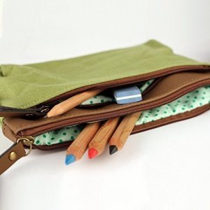 Snykk Stifteetui grün aus Baumwolle mit zwei Fächern Täschchen Tasche Schulmäppchen vegan