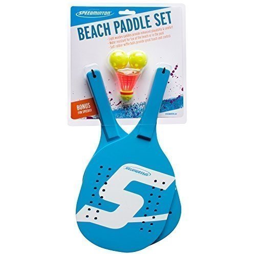 Speedminton Beach Paddle Set Speedminton Robustes Holz Beach Paddle 2 Spieler Set - Incl. 2 Bällen 