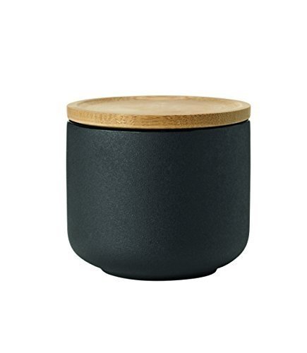 Stelton x-632 Theo Becher mit Untersetzer, Stein, schwarz, 9 x 9 x 9 cm