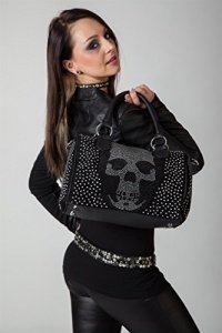 styleBREAKER Bowling Bag Handtasche mit Strass Totenkopf und Strass Nieten Applikation