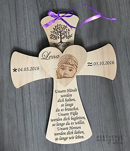 Taufkreuz aus Holz inkl. Foto und individueller Wunschgravur