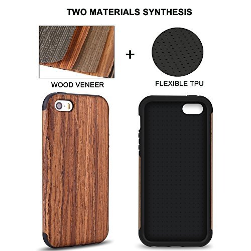 TENDLIN iPhone SE Hülle Holz und Flexiblem TPU Silikon Hybrid Weiche Schutzhülle für iPhone SE 5S