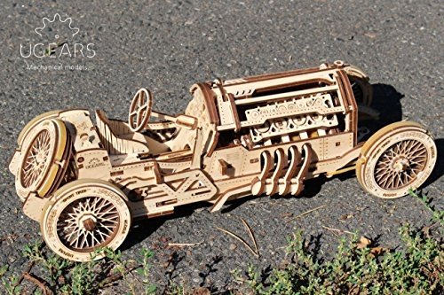 Ugears U-9 Grand Prix Rennwagen Modellbauauto aus Holz zum selber bauen (DIY Modelbausatz) | Retro O