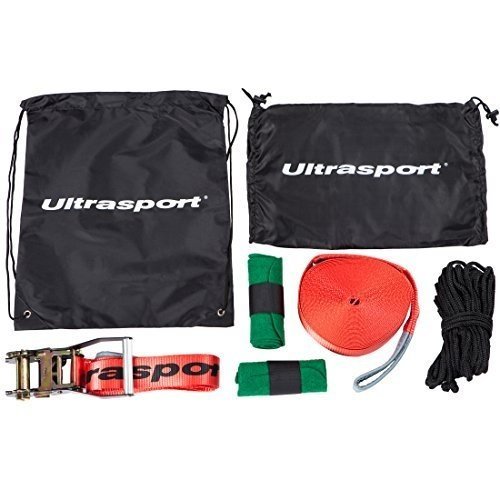 Ultrasport Slackline Set 15 m mit Ratschenschutz, Baumschutz und Hilfsseil