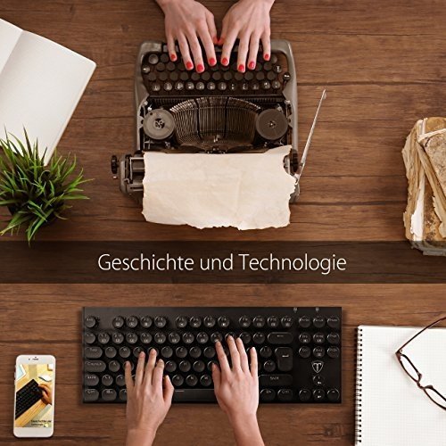 VicTsing Schreibmaschine-Stil Mechanische Tastatur, 87 Tasten QWERTZ-Layout mit Multimedia Funktion 