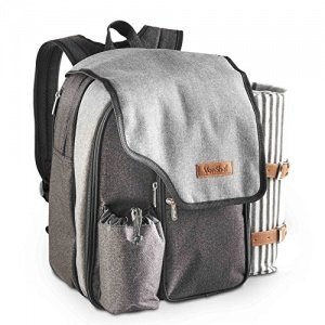 VonShef Deluxe Picknick-Rucksack mit Decke für 2 Personen - hochwertige gewebte graue Oberfläche, 