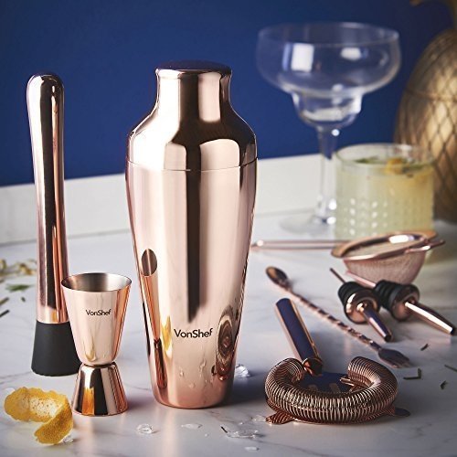 VonShef Premium Kupfer Pariser Cocktailshaker Set in Geschenkbox mit Rezepten & Zubehör