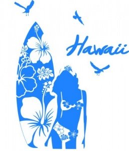 Wandtattoo-Surfen-Surfbrett-Hawaii-Hibiskus