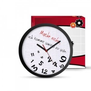 Wanduhr für Zuspätkommer schwarz-weiss