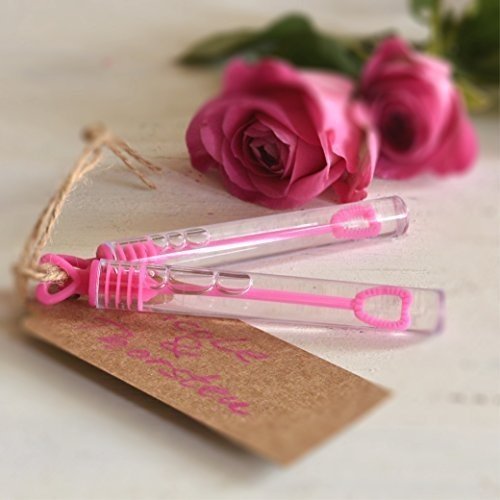 WeddingTree® Premium Seifenblasen Set in pink - 48 teilig Herzgriff - herzallerliebst für Hochzeit