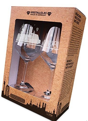 Weinglas 2er Set mit der München Skyline - Das exklusive Weinglas mit Stadtgeschichte. (Kristallgla