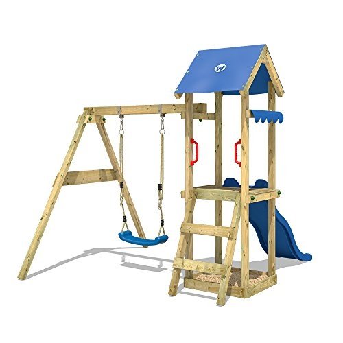 WICKEY Spielturm TinyWave Kletterturm Spielhaus mit Rutsche und Schaukel, Sandkasten und Kletterleit