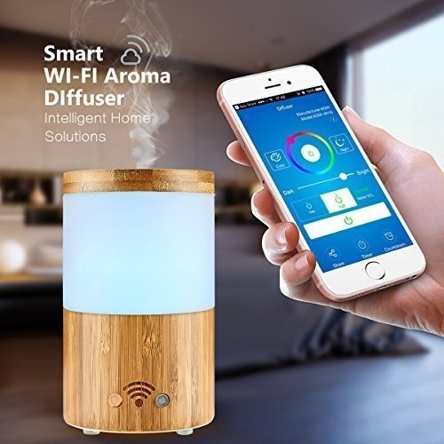 Wifi Smart Aroma Diffuser mit Alexa (Amazon Echo/Echo dot), AOZBZ Natürlicher Bambus 4 in 1 Ultrasc