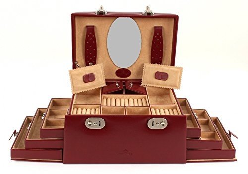 Windrose Merino Schmuckkoffer mit 6 Seitenschubladen Rot